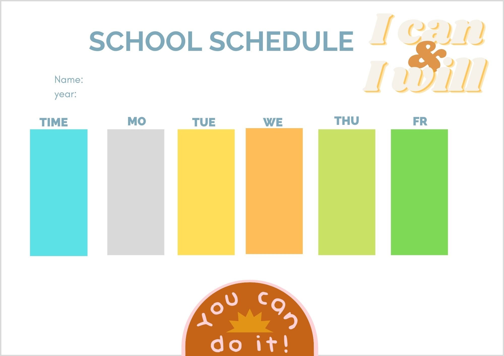 School Schedule for Teens or Kids Etsy