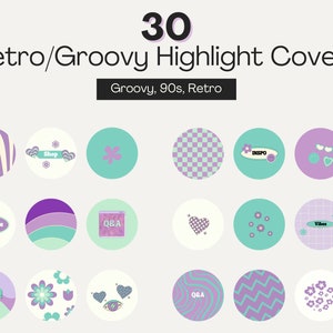 Retro Groovy Instagram Story Highlight Covers, 80s Retro Highlight Covers, 90s Boho Hippie Instagram Icons, Retro Instagram Stories