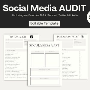Plantilla de auditoría de redes sociales, plantilla Canva editable, auditoría de Instagram, plantilla de auditoría para administradores de redes sociales y negocios de asistente virtual