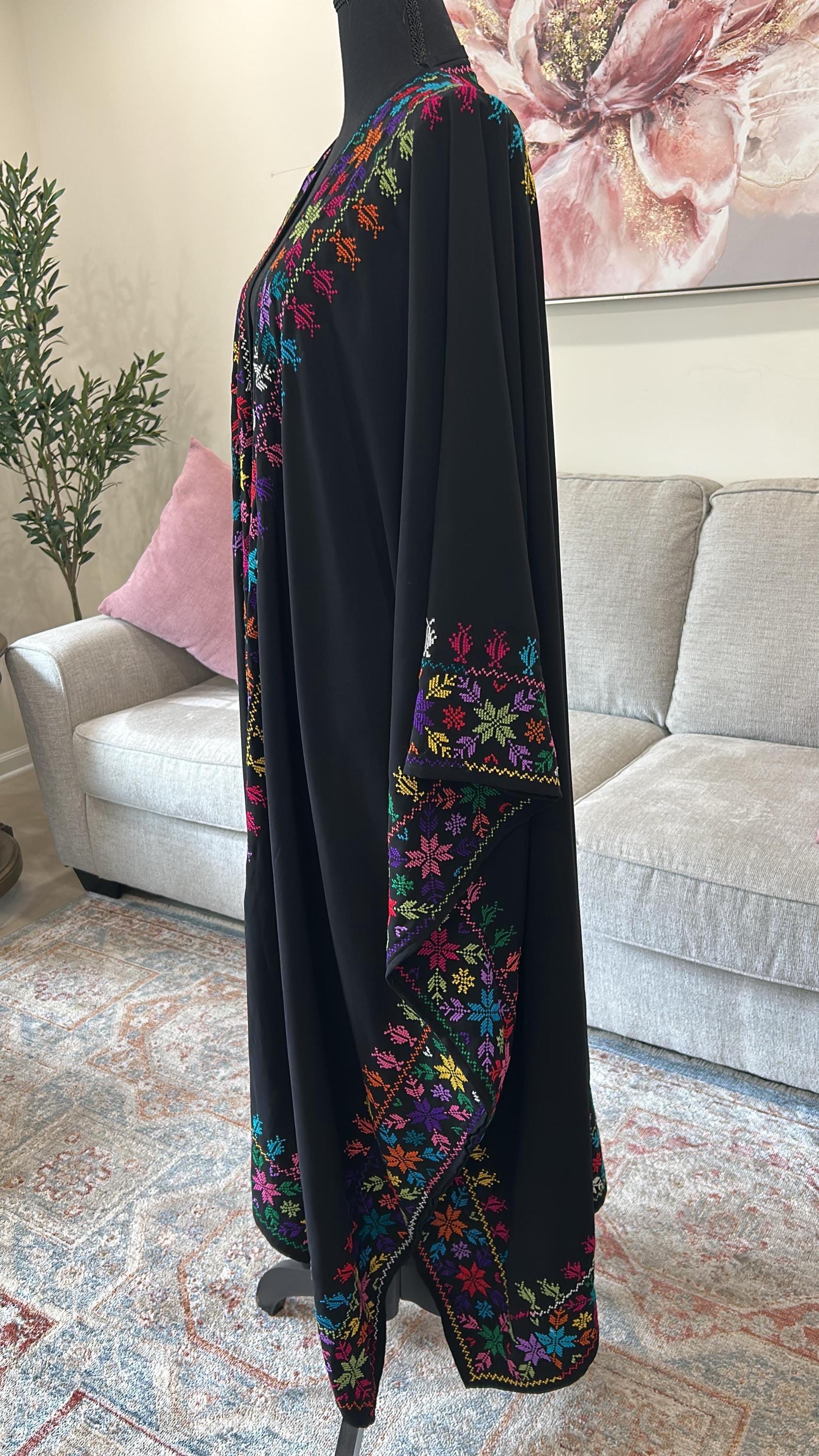 Colorfull Thobe Hand Embroidered Palestinian Thobe Abaya: Colorful Tatreez Cape Shawl ...