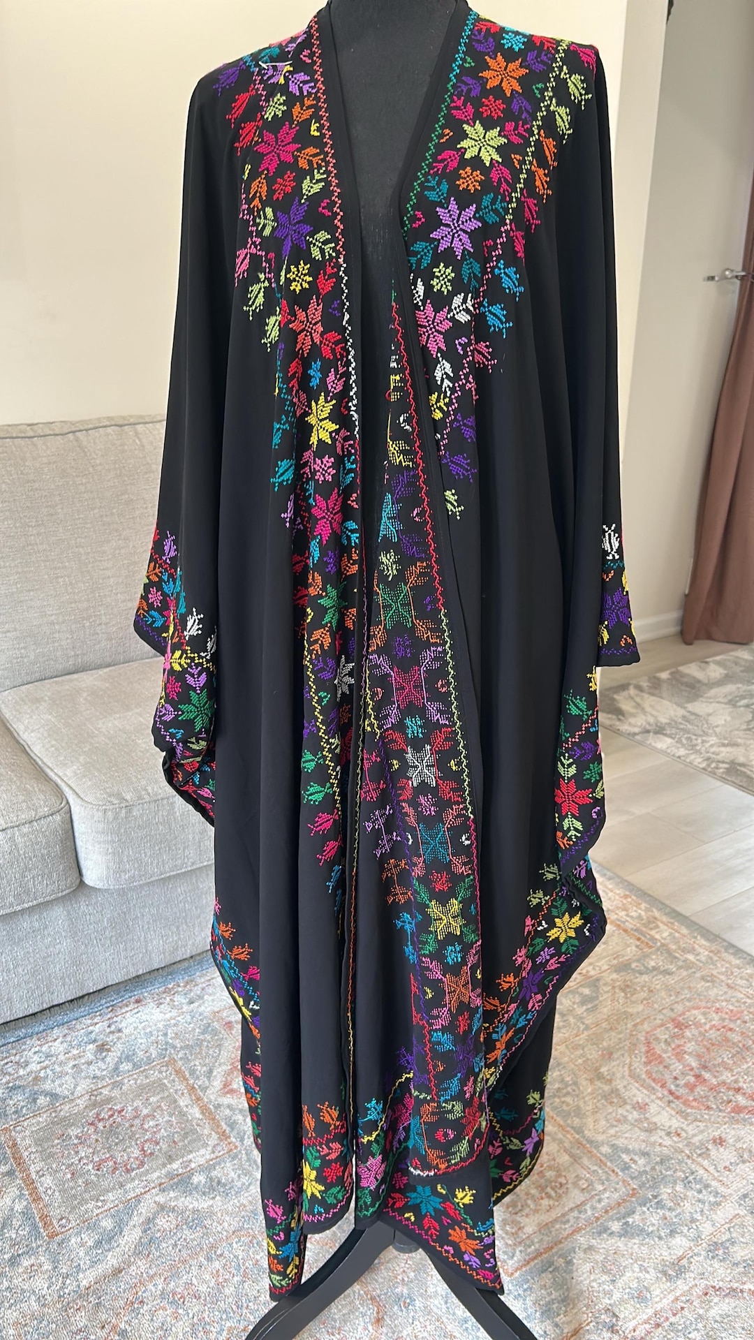 Colorfull Thobe Hand Embroidered Palestinian Thobe Abaya: Colorful Tatreez Cape Shawl ...