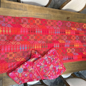 Handmade Palestinian Tatreez Table Runner & Two Throw Pillows | Traditional Embroidery|Bohemian Home Décor, home decor, palestinian decor