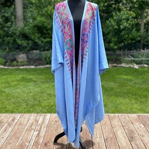 Blue handmade Embroidered Cape Abayal kimono,coverup tatreez,eid abaya,wedding abaya, palestinian tatreez, modest outfit, eid outfit, hijabi