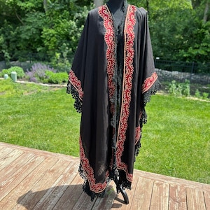 Modest outfit, thobe, Shawl Abaya, palestinian thobe, modest, black, red, gold abaya ,cape,eid abaya,wedding abaya, kimono dress, arabic