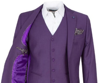 Classic Plain 3 Piece Mens Purple Suit