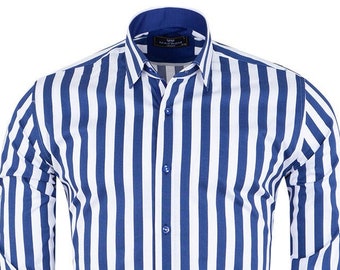 Dark Blue Bold Striped Classic Men's Shirt