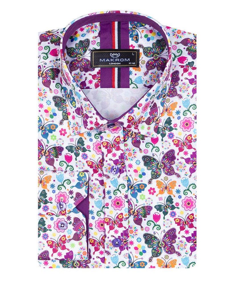 White Hippy Butterfly Design Men's Shirt image 6