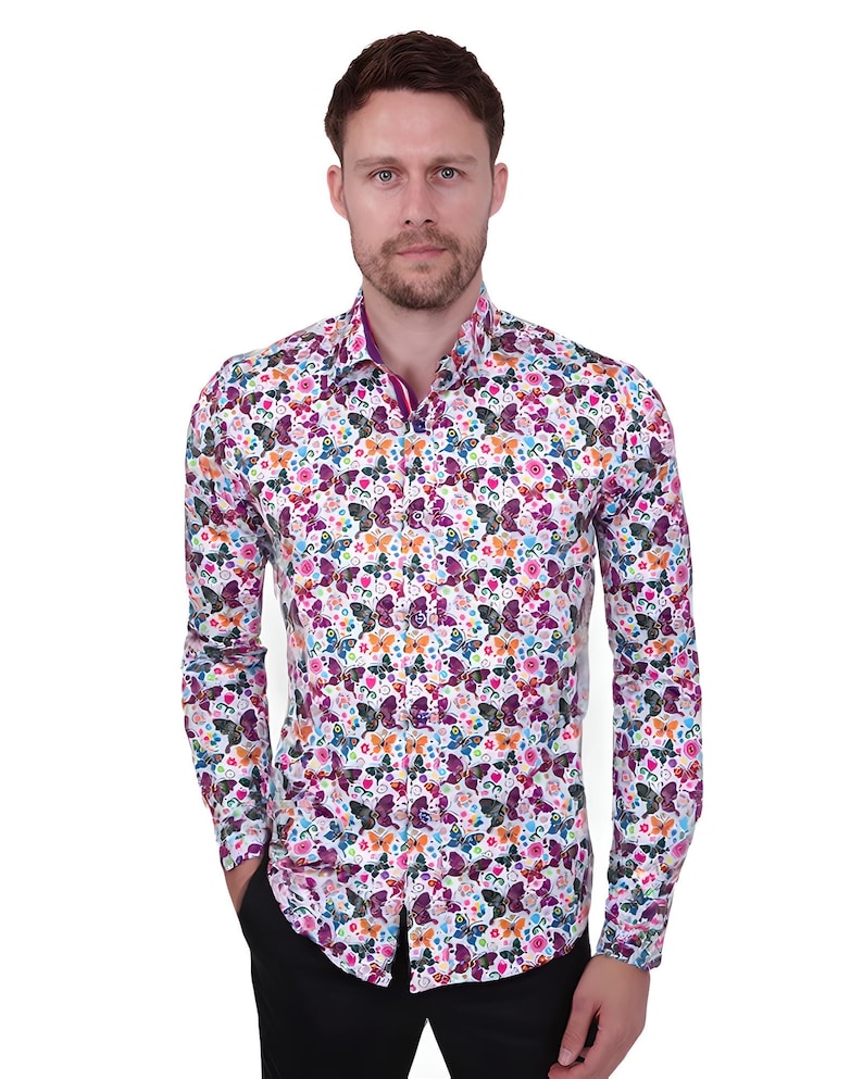 White Hippy Butterfly Design Men's Shirt image 3