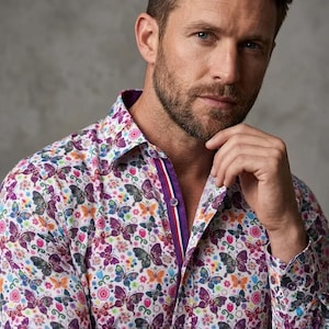 White Hippy Butterfly Design Men's Shirt image 1