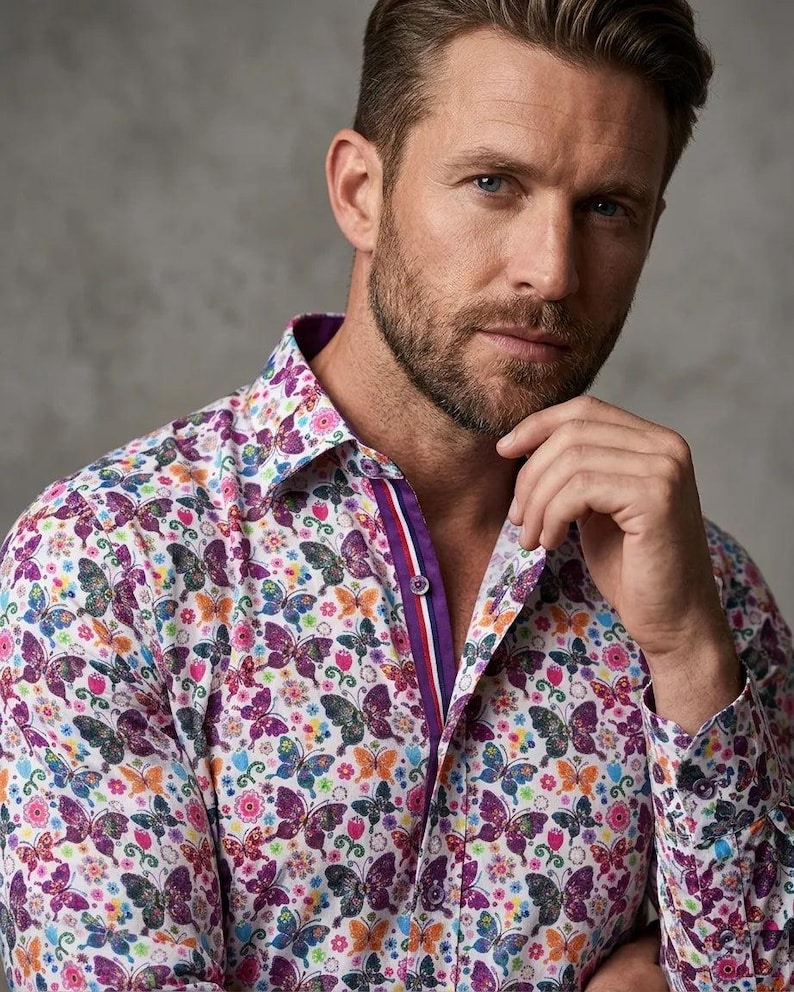 White Hippy Butterfly Design Men's Shirt image 1