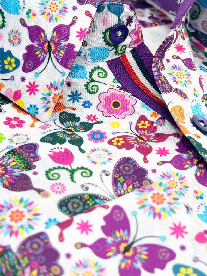 White Hippy Butterfly Design Men's Shirt image 2