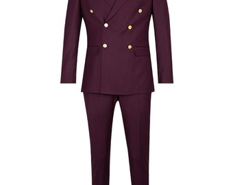 Burgundy Double Breasted Two Pieces Men's Suit