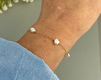 ケシパールブレスレット、繊細な14Kゴールドフィルドチェーン