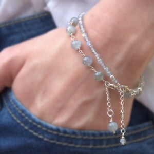 Labradorite bracelet. Silver wire wrapped handmade gemstone wristband. Yoga bracelet for meditation.