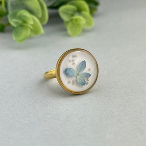 Äkta hortensia-resinring, botaniska smycken, justerbart armband