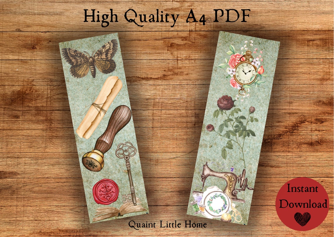 PRINTABLE Vintage Bookmarks Set of 4 High Quality A4 PDF Digital ...