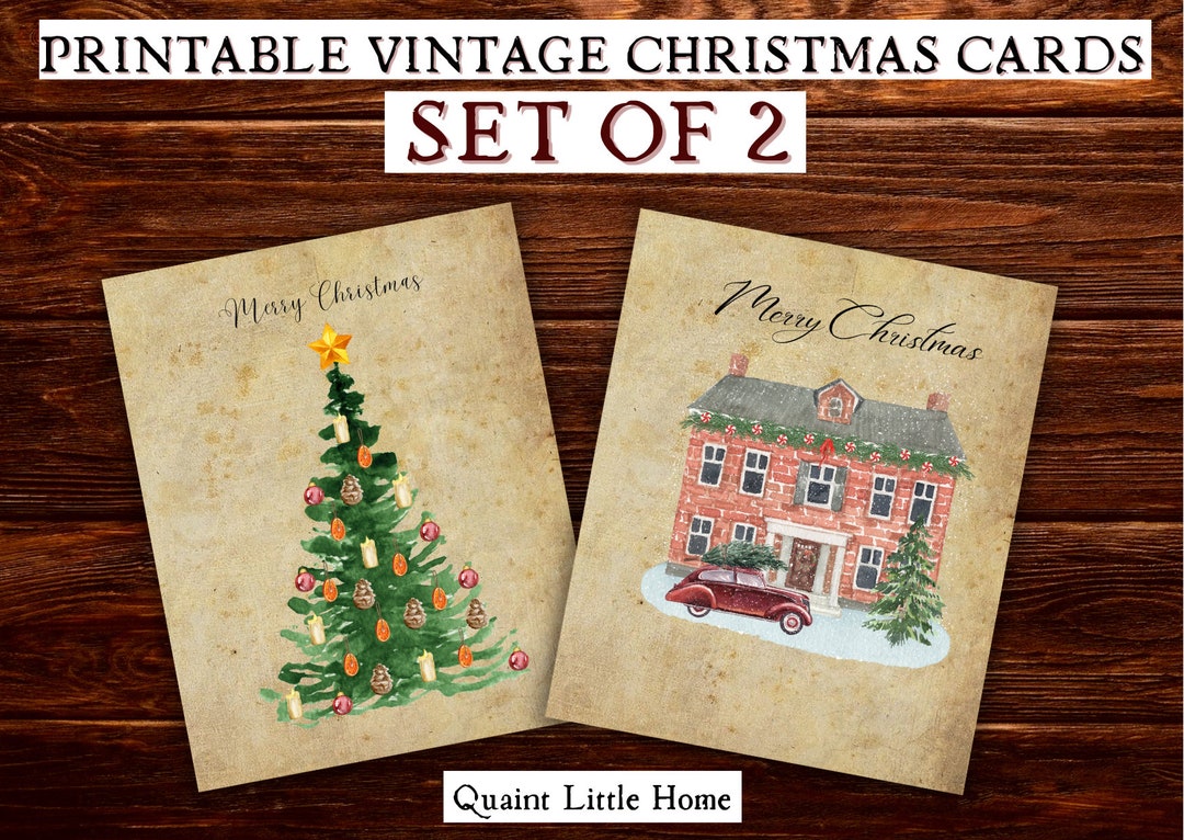 Printable Vintage Christmas Cards Set of 2 Digital Download High ...