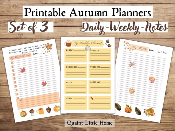 Printable Autumn Planner Set of 3 Daily &amp; Weekly Schedule - Etsy