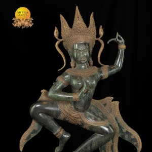 34&quot; Dancing Cambodian Bronze Apsara Statue - A Timeless Representation of Otherworldly Charm