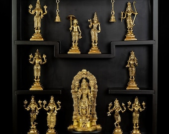 23" Dasavataram - Lord Vishnu und seine zehn Inkarnationen im Holzrahmen 23"