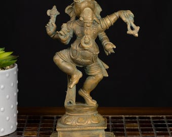 13インチ 踊るサラスワティ ブロンズ像 南インド ヒンズー教の知恵の