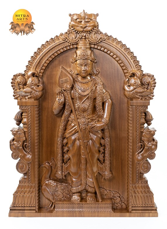Hindu God Skanda lord Muruga Wood Carving Ashwood Wall - Etsy