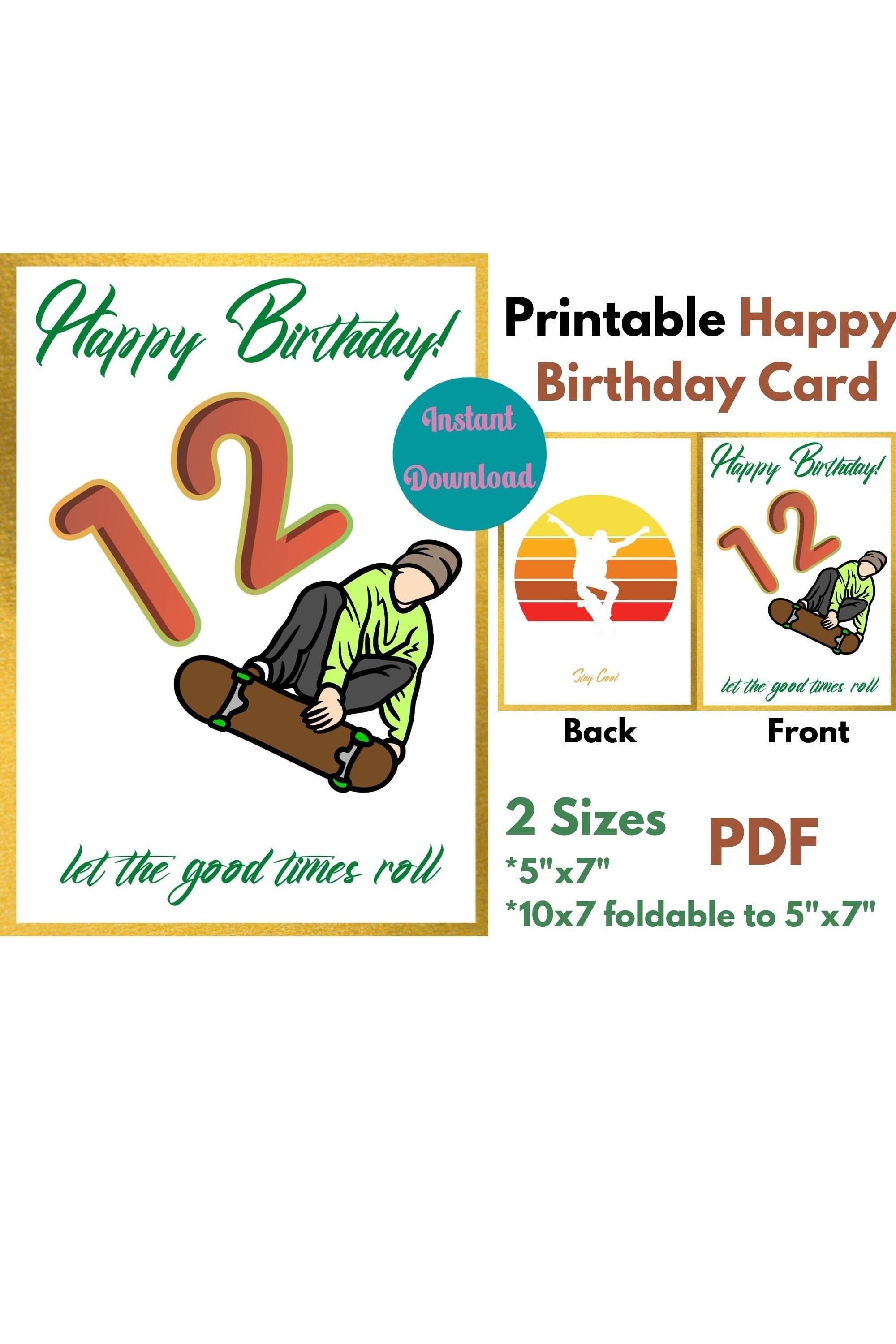 Happy Birthday Card Printable/skater Birthday Card/skateboard - Etsy