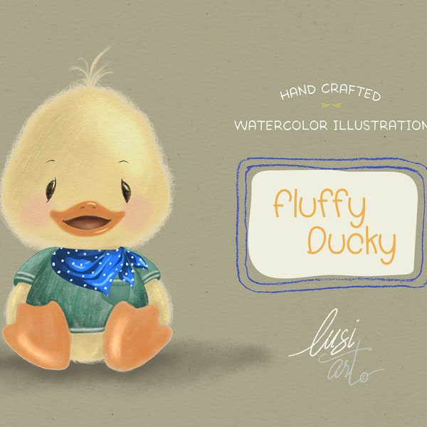 Watercolor fluffy ducky | spring | hand painted clipart | nursery art | baby animal clip art | children's birthday | baby birth announcement