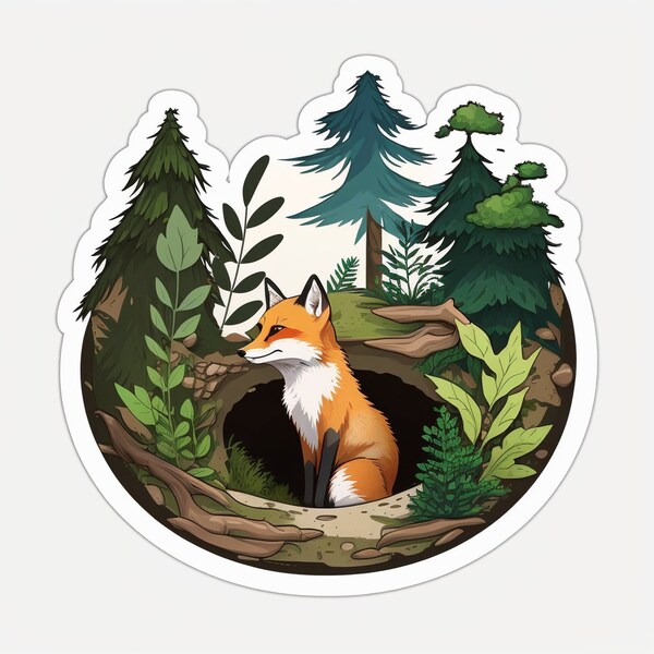 Fox in a Den Sticker