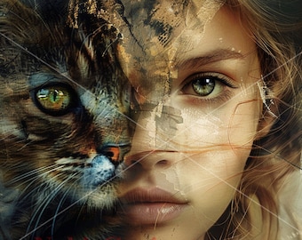 Catwoman Artwork | Portrait | Fantasy | Cat Woman Painting | Digital Download | AI Art Printable Image Stock Photo PNG