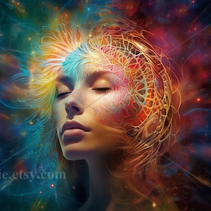 Singularity | Transcendence | Artificial Intelligence | Space Woman | Dreaming | Spiritual | AI Art Print | Printable Image Stock Photo PNG