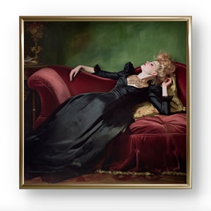 Dekadente junge Frau | Vintage Wandkunst | Frauenportrait | Nach dem Tanz | Stimmungsvolle Wanddekoration | Druckbare Kunst