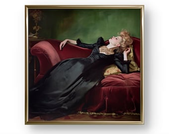 Decadent Young Woman | Vintage Wall Art | Woman Portrait | After the Dance | Moody Wall Decor | Printable Art