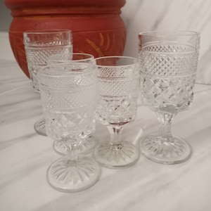Vintage WEXFORD Diamond Cut Wine/Claret Glasses Anchor Hocking (2) 7 oz. and (3) 5 oz. available