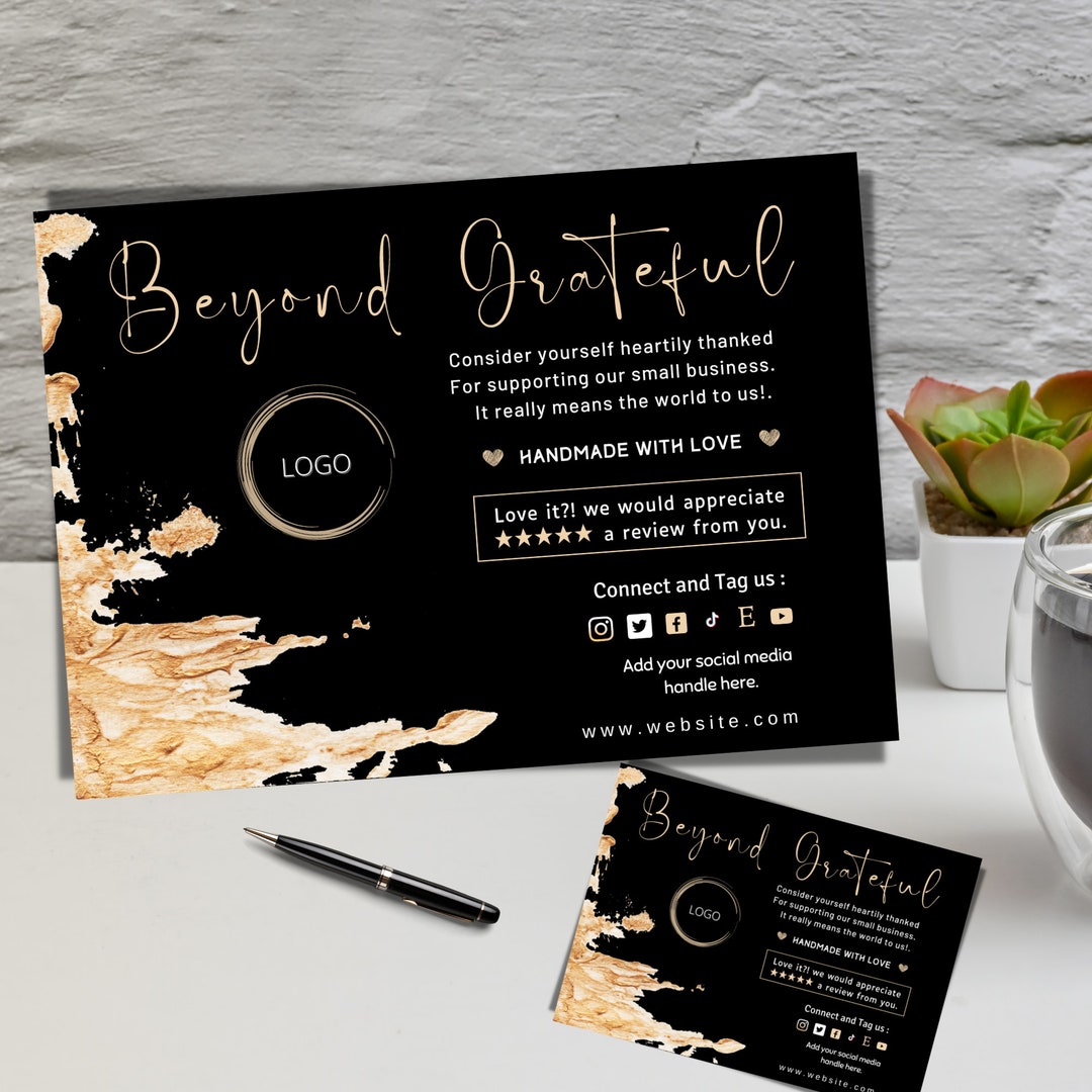Black and Gold Small Business Thank You Card/ Beyond Grateful for Your ...