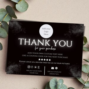 Black Business Thank You Card/ Add LOGO/ Thank You for Your Order Card ...