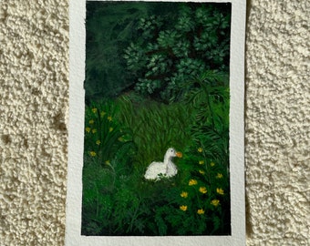 Ente in der Wiese- Acrylmalerei- Wohnkultur- Waldmalerei- Grün- Sommerzeit