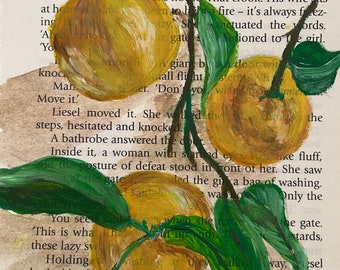 Dolcetto al limone- Arte della frutta al limone a guazzo- Pittura di frutta estiva- Opere d'arte tropicali- Regalo d'arte estiva- Pittura a guazzo