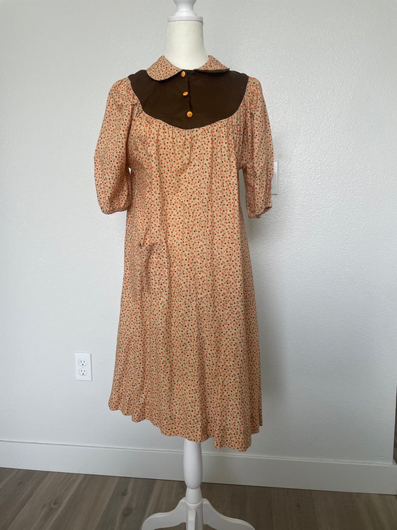 1960s Puff Sleeve Babydoll Midi Dress XL