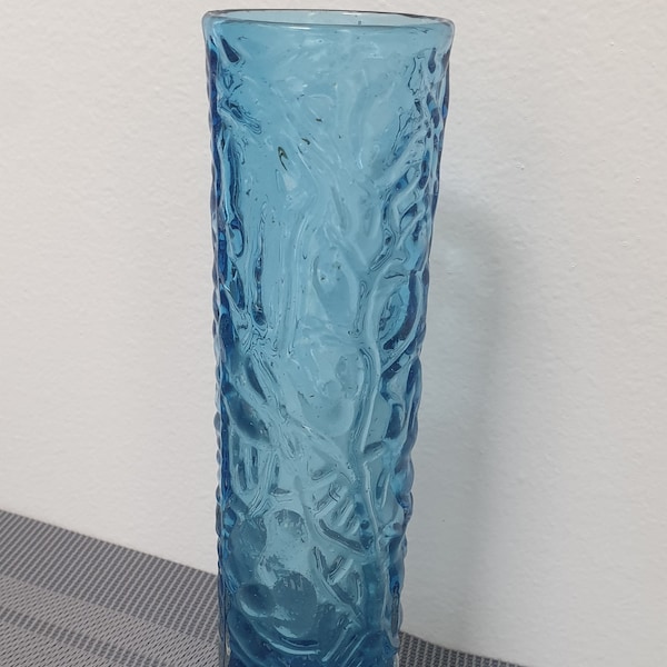 Whitefriars-style blue glass vintage bud vase