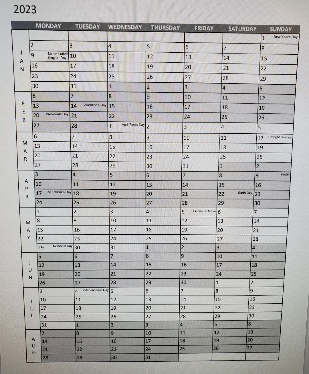 2023 Printable Planner Calendar 8 5 X 11 Paper Etsy
