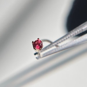 Spinel, 2mm Vivid Red, Natural Gemstone in 14Karat Yellow Gold, Nose Stud, 22 Gauge
