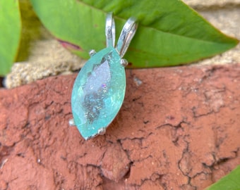 3.26 CT Blue-Green Mozambique Paraiba Tourmaline Pendant in Sterling Silver with Gemological Identification Reports