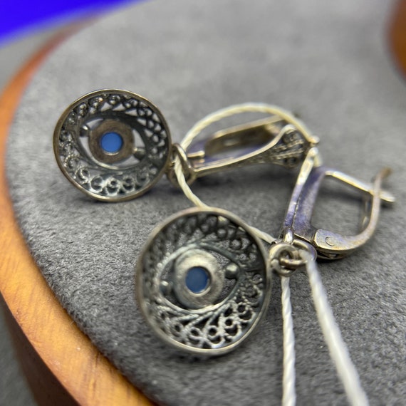 Sapphirine Evil Eye Vintage Sterling Silver Earri… - image 4