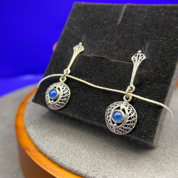 Sapphirine Evil Eye Vintage Sterling Silver Earri… - image 6