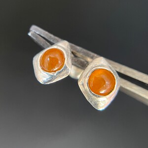 Natural Jadeite Jade Studs, 4mm round Orange, Untreated in Argentium® Silver