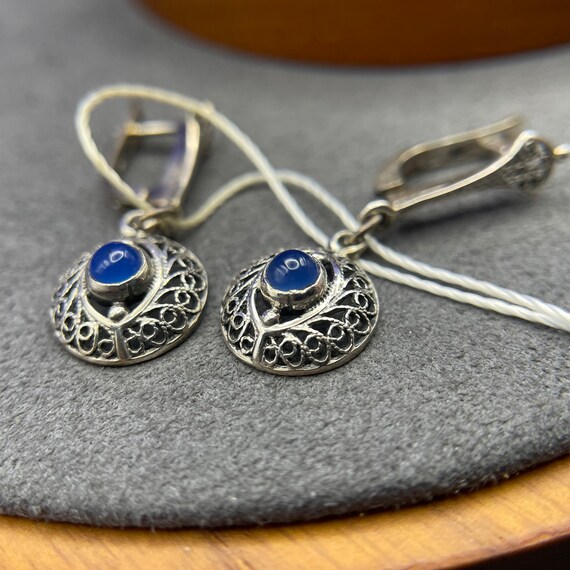 Sapphirine Evil Eye Vintage Sterling Silver Earri… - image 2