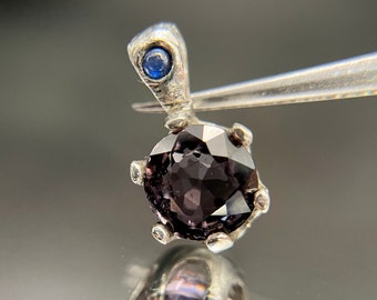 2.36 Ct Dark Purple Spinel Pendant, Untreated Gemstone with Sapphire accent in Argentium® Silver