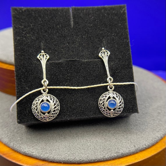 Sapphirine Evil Eye Vintage Sterling Silver Earri… - image 5