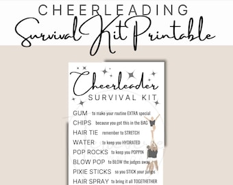 Cheerleading Survival Kit Printable, Cheerleader Goodie Bags, Cheerleader Gifts, Cheer Team Gifts, Survival Kit for Cheer, Cheer Coach Gifts